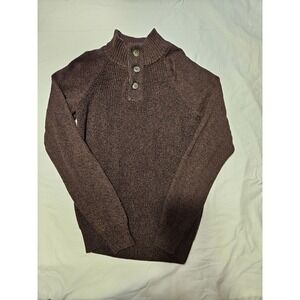 Weatherproof Vintage Small Brown Knit‎ Pullover Sweater 3 Button Mock Neck